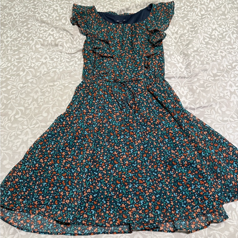 GAP Women's Dress in Blue and Orange Floral